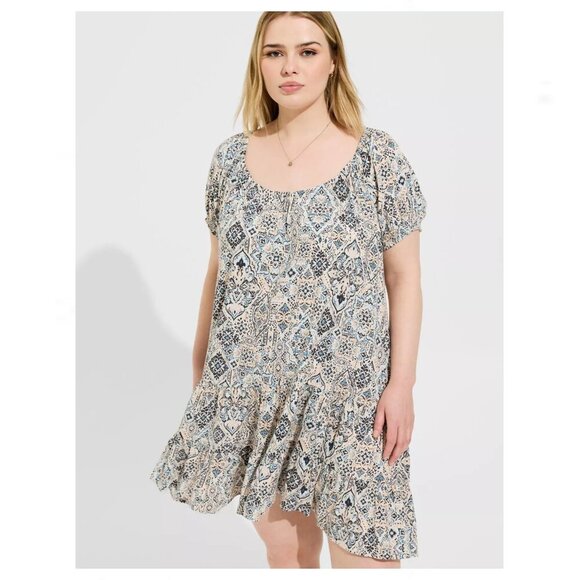 TORRID NWT Gauze Puff Sleeve Tiered Drop Waist Boho Dress - Picture 4 of 5